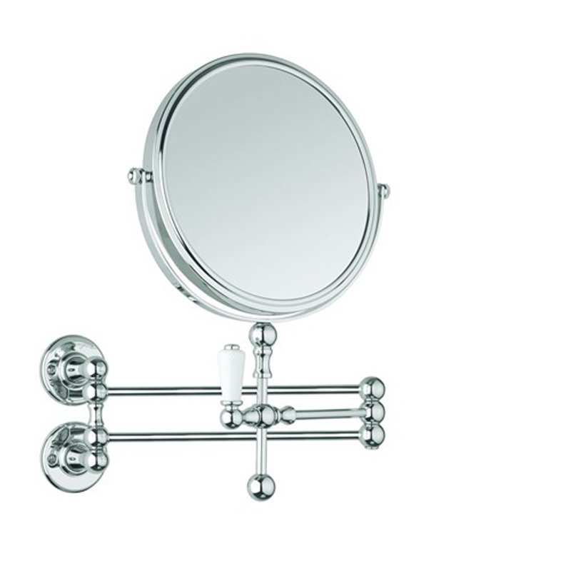 Burlington Cosmetic traditional chrome wall mirror with adjustable swivel arm and two-sided magnified and regular views