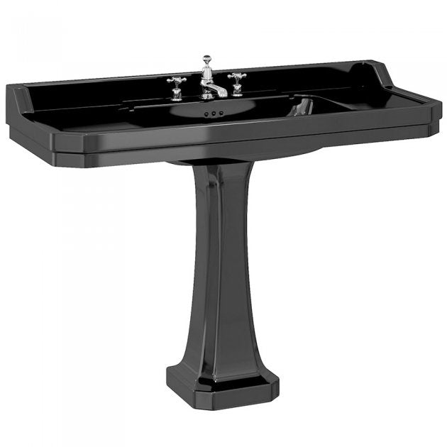 Burlington Edwardian 3 Tapholes Pedestal Basin 1210mm - Jet Black - B193THJET - TAP 'N' SHOWER