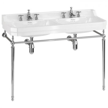 Burlington Edwardian 3 Tapholes Double Washstand Basin 1200mm - White - B213TH - TAP 'N' SHOWER