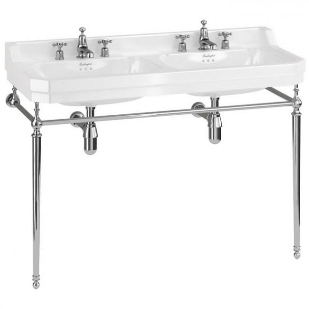 Burlington Edwardian2 Tapholes Double Washstand Basin 1200mm - White - B212TH - TAP 'N' SHOWER
