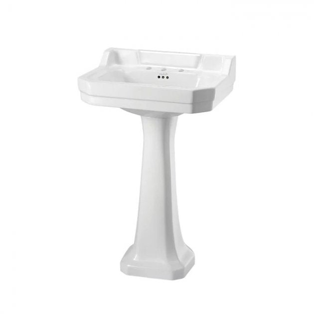 Burlington Edwardian White 3 Tap Hole Square Basin 56cm - B43TH - TAP 'N' SHOWER