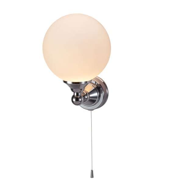 Burlington Edwardian clear glass round LED wall light with metal base and pull cord switch