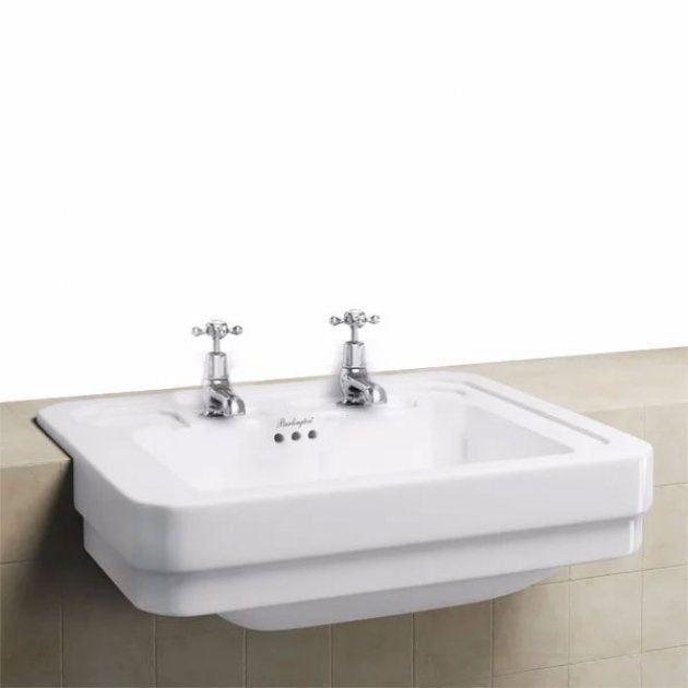 Burlington Semi Recessed White 2 Tap Hole Basin 58cm - B122TH - TAP 'N' SHOWER
