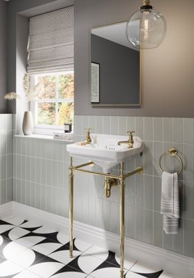 Burlington Edwardian White Cloakroom Basin 2 Tap Holes - B8 - TAP 'N' SHOWER