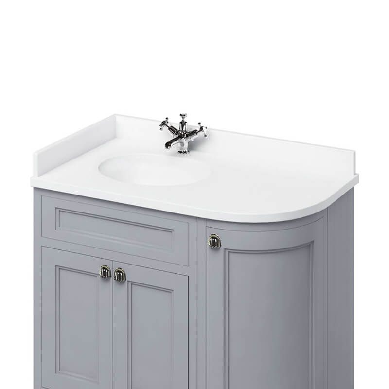 Burlington Minerva Left Hand Curved White Worktop with Integrated 100cm Basin ONLY - BW98L - TAP 'N' SHOWER