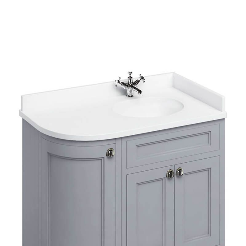 Burlington Minerva Right Hand Curved White Worktop with Integrated 100cm Basin Only - BW98R - TAP 'N' SHOWER