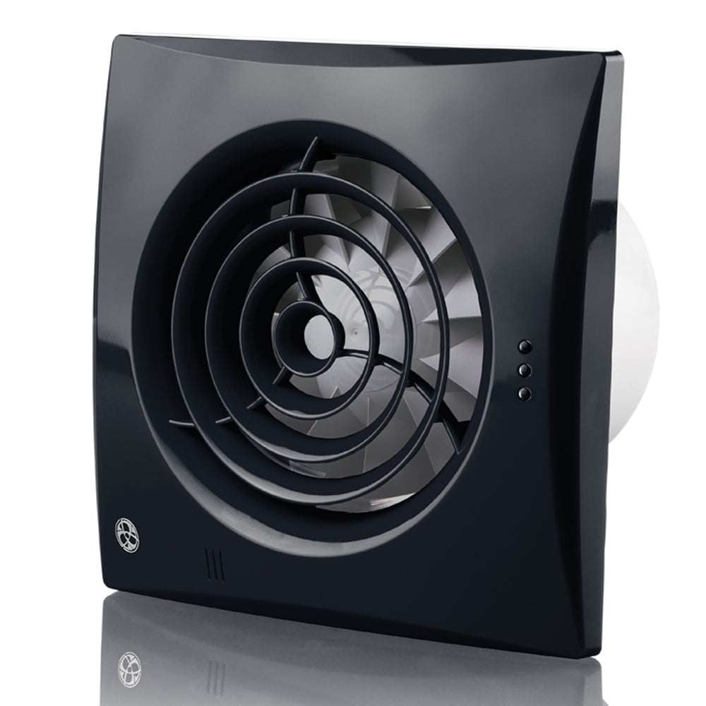 4" 100mm Blauberg Calm black bathroom extractor fan with low noise, energy efficient design and anti-backdraft shutter