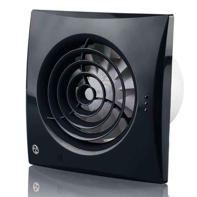 4" 100mm Blauberg Calm black bathroom extractor fan with low noise, energy efficient design and anti-backdraft shutter