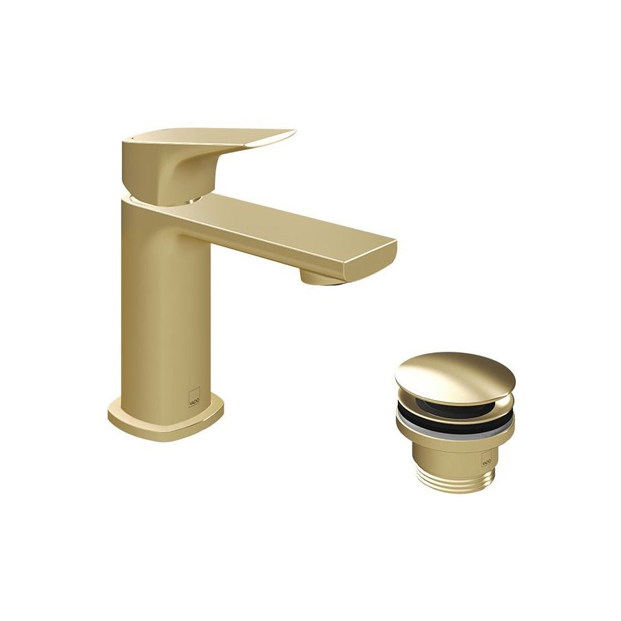 Vado Cameo Lever Mini Mono Basin Mixer and Universal Basin Waste - Satin Brass - CAM - 200M/CC - SBR - TAP 'N' SHOWER
