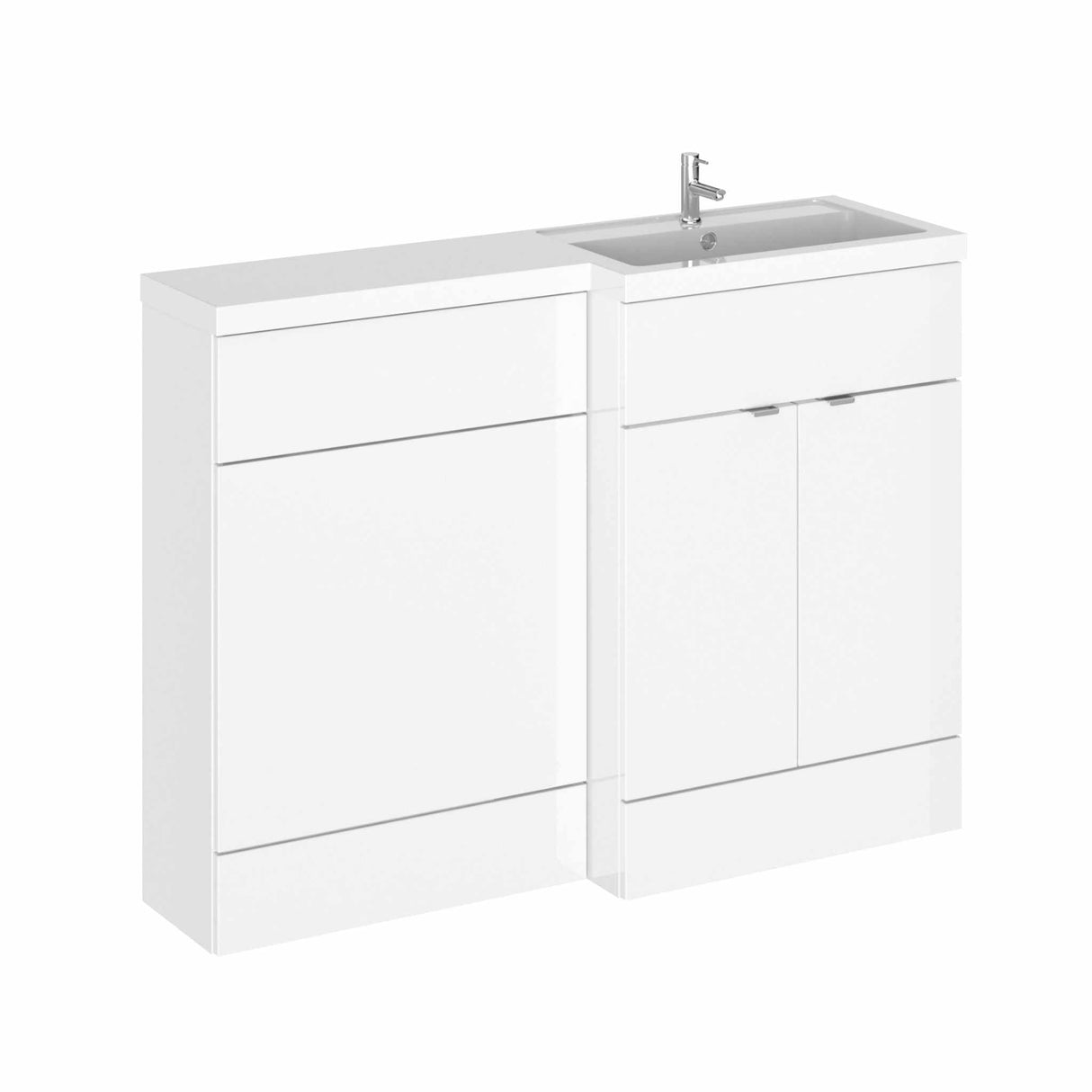 Hudson Reed Fusion glossy white 1200mm wide floor mounted bathroom combo unit with 2 doors and 600mm rectangular WC cabinet