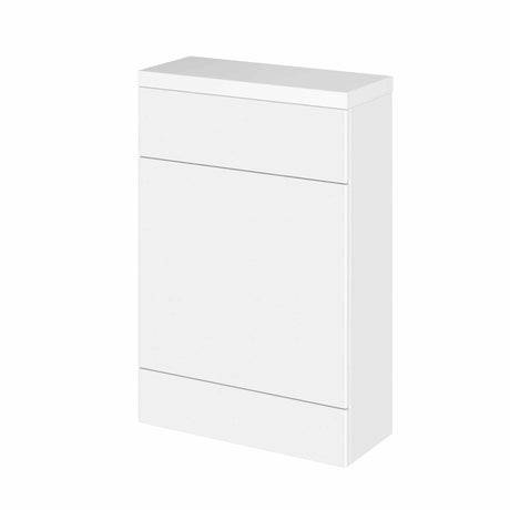 Hudson Reed Fusion compact modern WC unit with glossy white Polymarble worktop, 600mm wide, space-saving bathroom storage solution