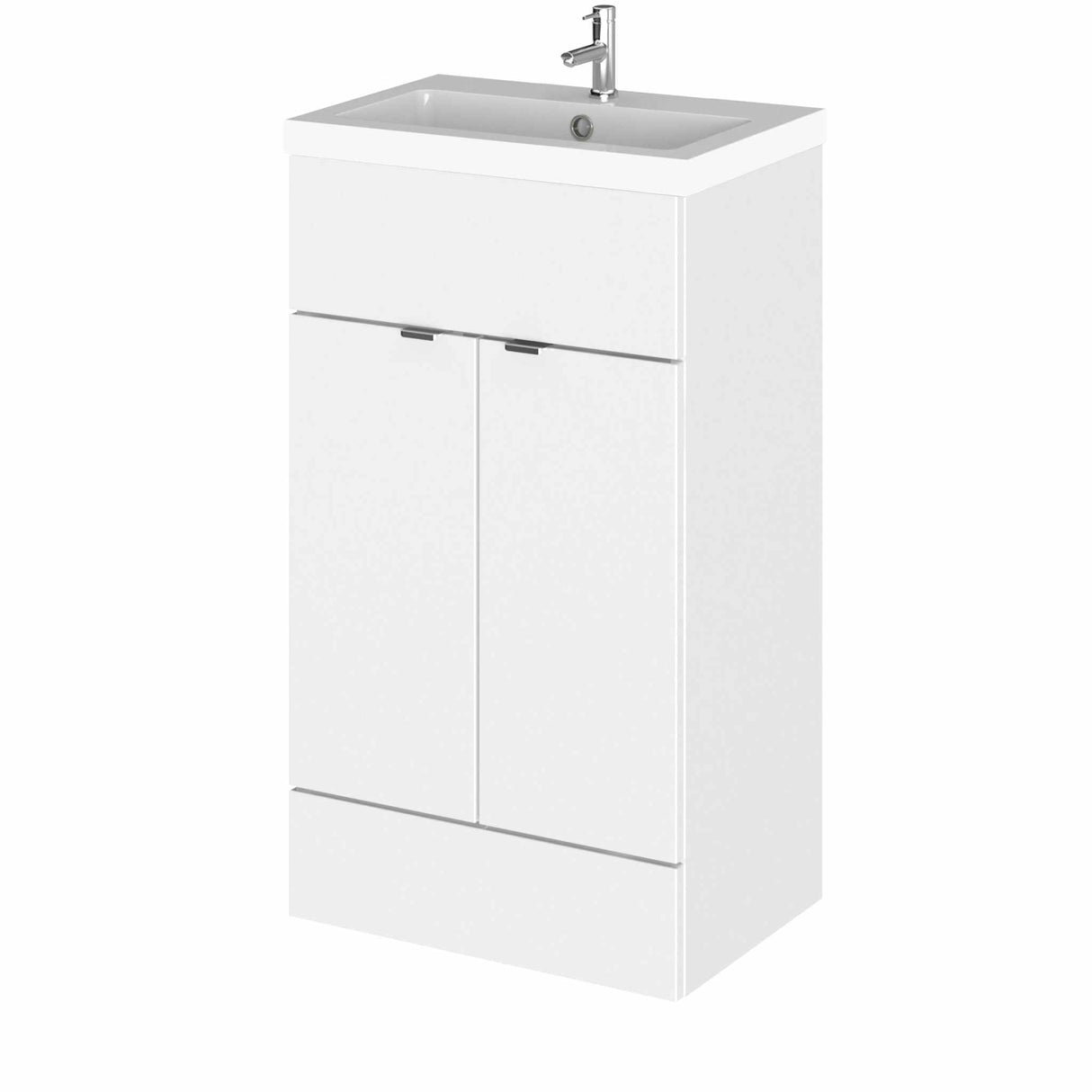 Hudson Reed Fusion 2 doors floor standing vanity unit with 500mm wide gloss white finish and rectangular basin