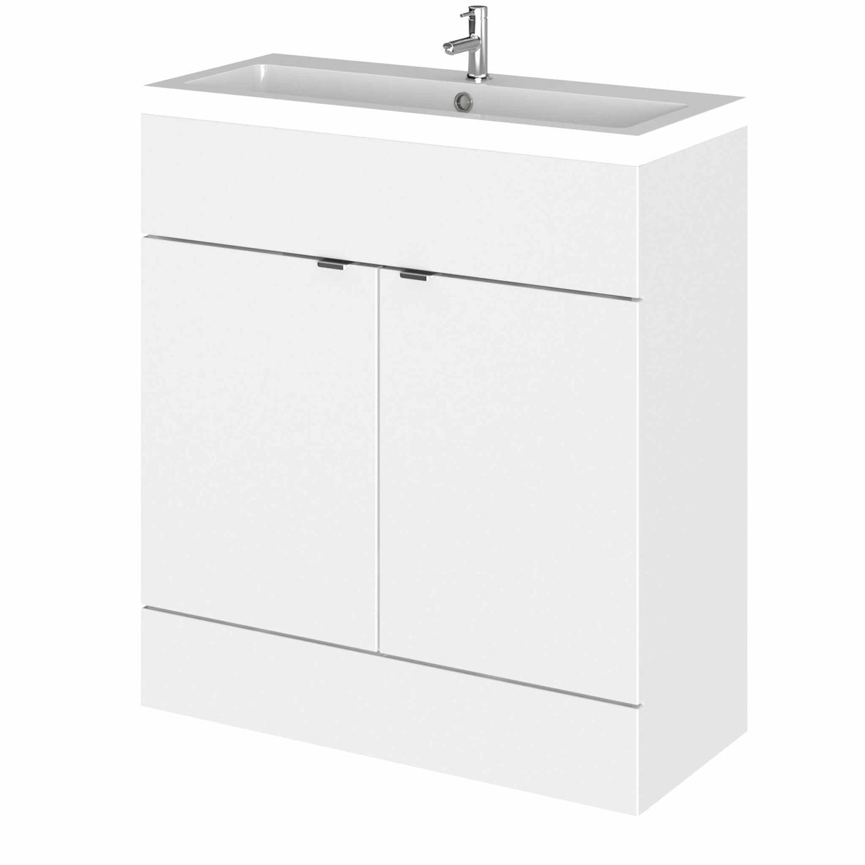 Hudson Reed Fusion gloss white floor standing vanity unit with rectangular basin and two doors, 800mm wide