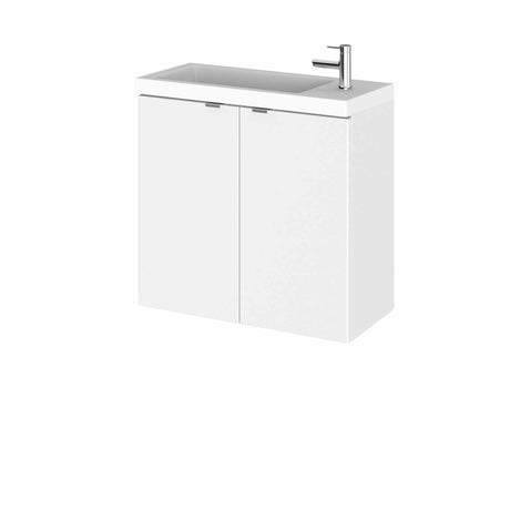 Hudson Reed Fusion wall hung gloss white vanity unit with 2-door cabinet and 600mm rectangular compact basin