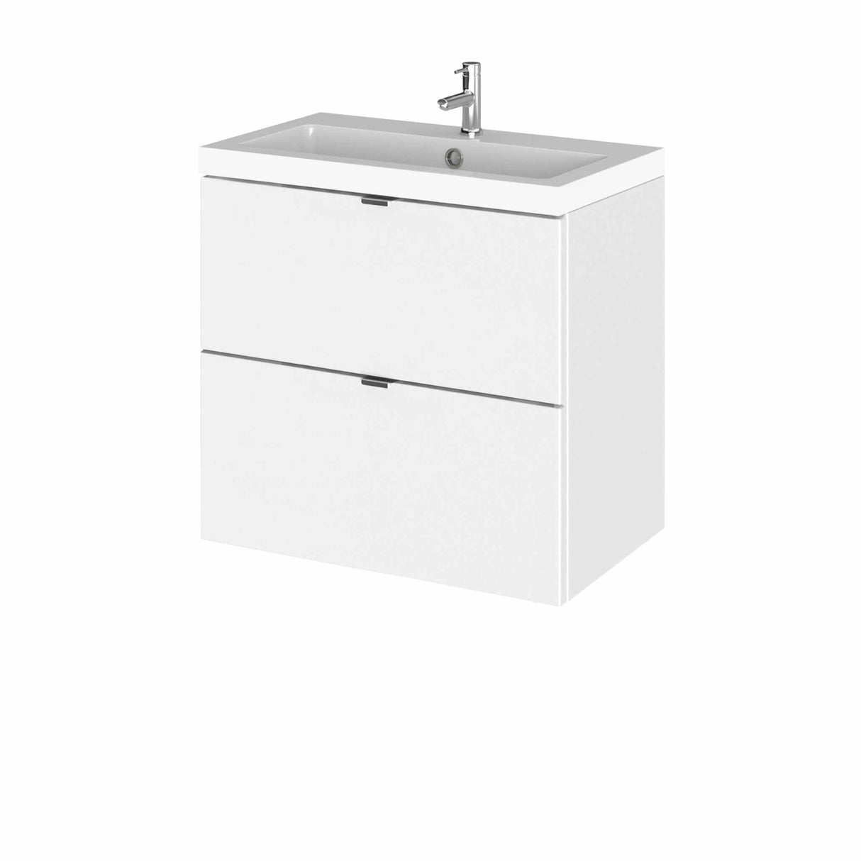 Hudson Reed Fusion wall hung gloss white vanity unit with 600mm rectangular basin and two drawers