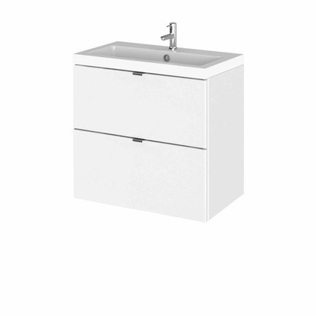 Hudson Reed Fusion wall hung gloss white vanity unit with 600mm rectangular basin and two drawers