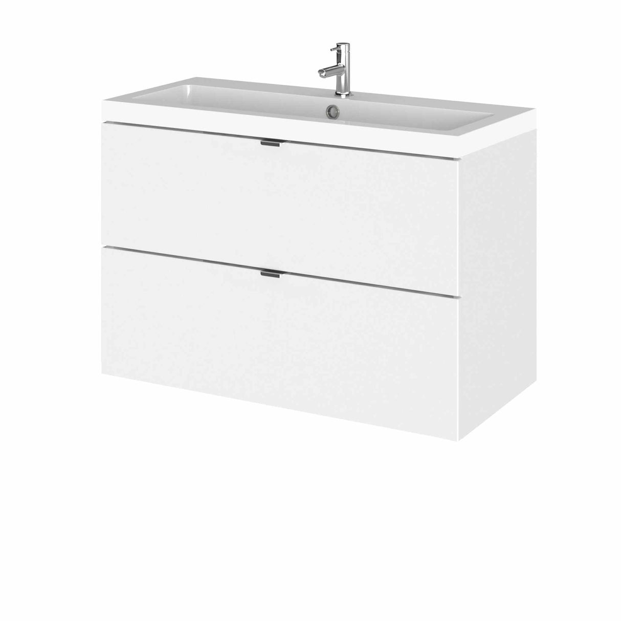 Hudson Reed Fusion wall hung vanity unit in gloss white with two drawers and 800mm wide rectangular ceramic basin