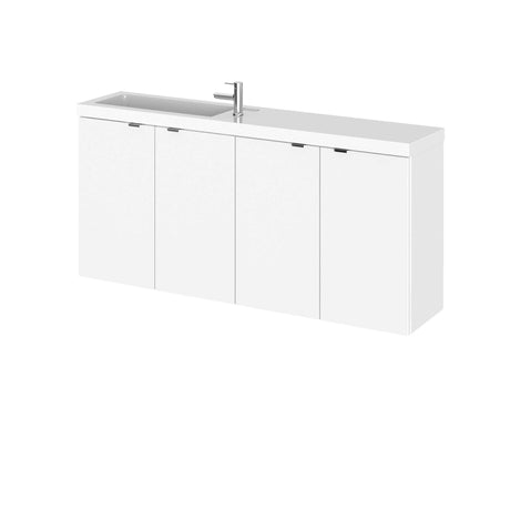 Hudson Reed Fusion wall hung 4-door vanity unit with 1200mm wide rectangular basin in gloss white