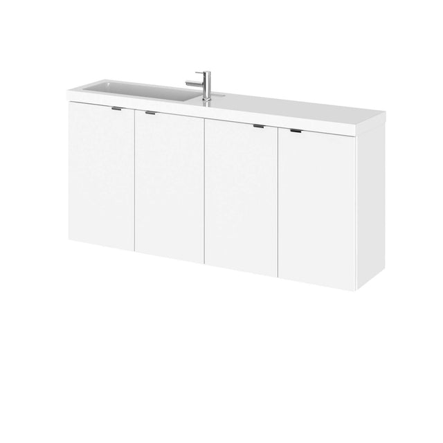 Hudson Reed Fusion wall hung 4-door vanity unit with 1200mm wide rectangular basin in gloss white