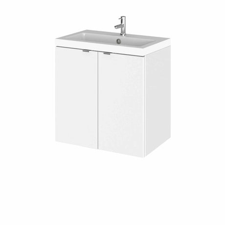 Hudson Reed Fusion gloss white 2-door wall hung bathroom vanity unit with rectangular basin and pre-drilled tap holes, 500mm wide