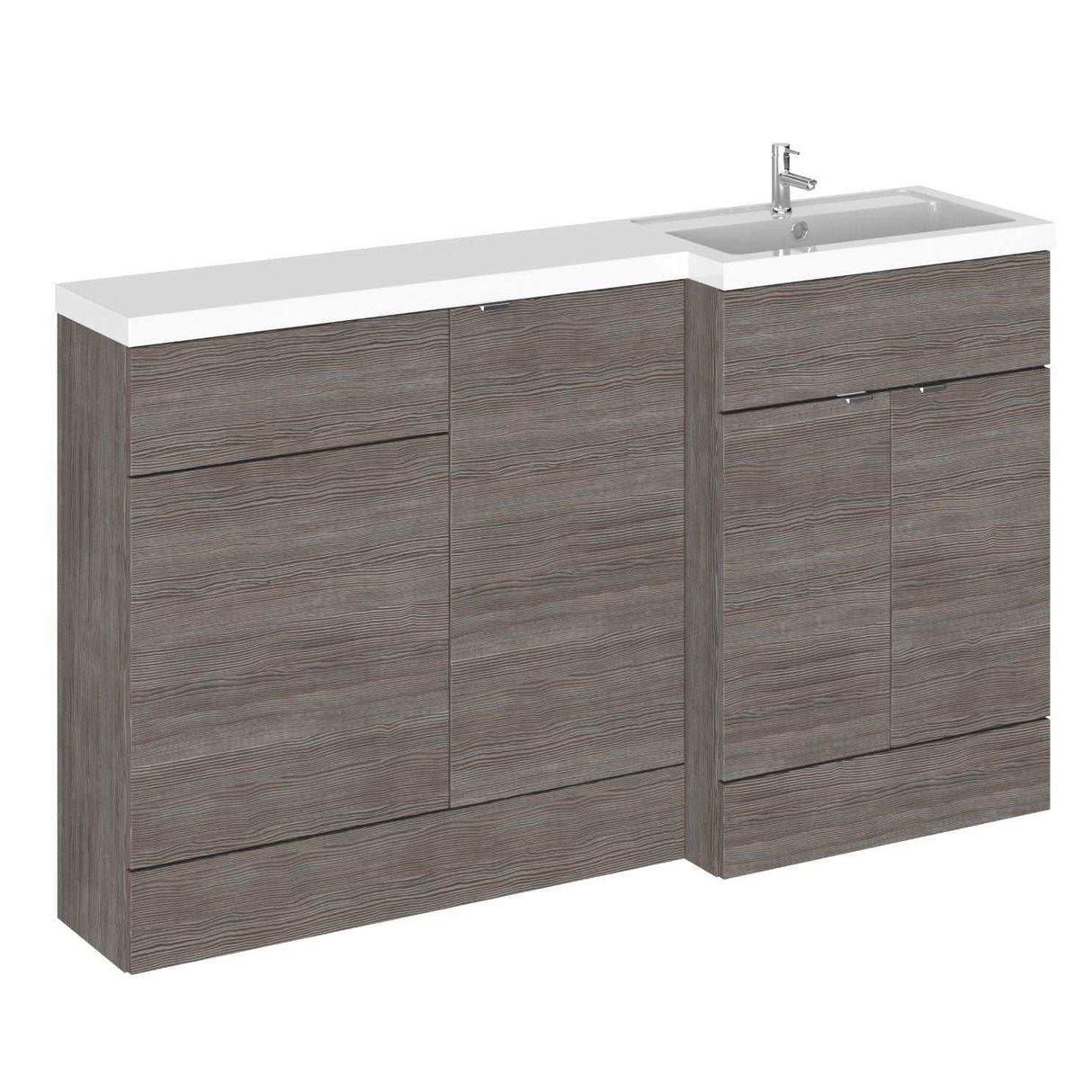 Hudson Reed Fusion RH 3-door bathroom combination unit with 500mm WC and sink in brown grey Avola finish, 1500mm wide