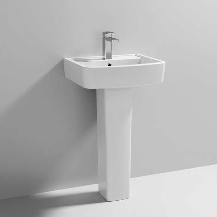 Nuie Bliss White Contemporary 520mm 1 Tap Hole Basin & Pedestal - CBL0