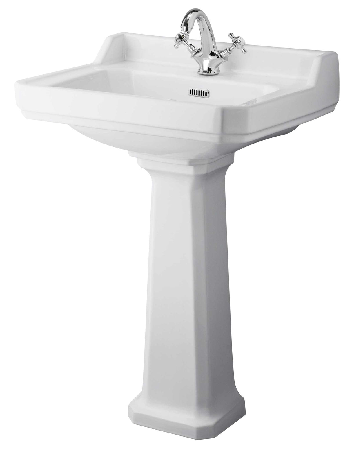 Hudson Reed Richmond white square basin with comfort height full pedestal and single tap hole design