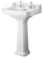 Hudson Reed Richmond white square basin with comfort height full pedestal and two tap holes, 560mm wide