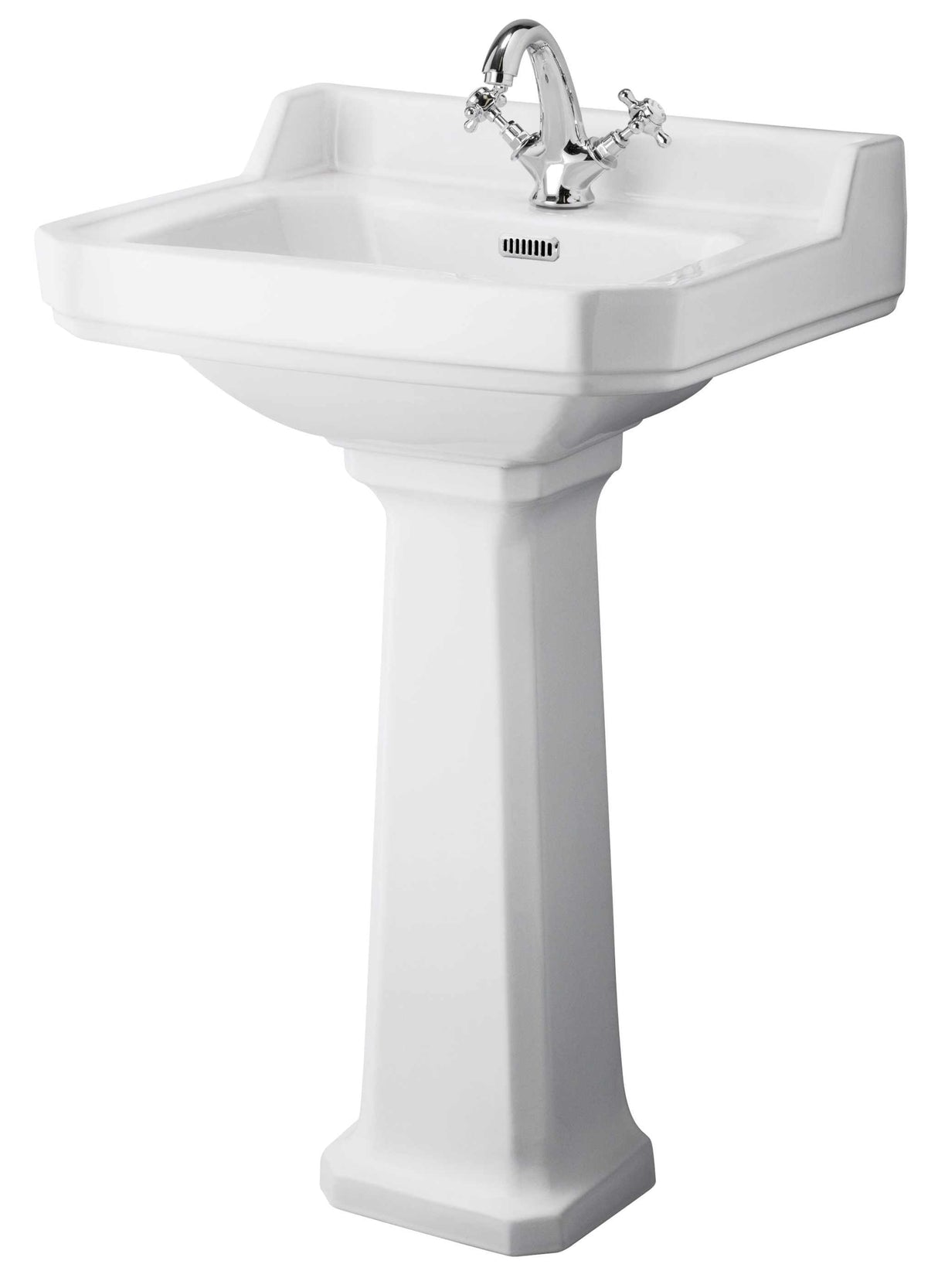 Hudson Reed Richmond white square basin with comfort height full pedestal and single tap hole design