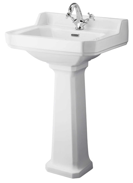 Hudson Reed Richmond white square basin with comfort height full pedestal and single tap hole design