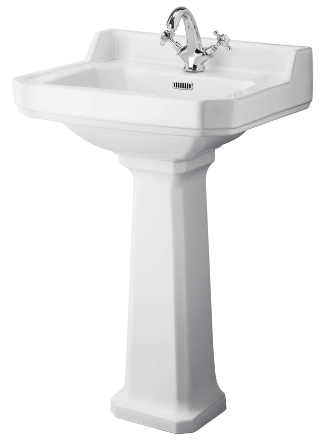 Hudson Reed Richmond white square basin with comfort height full pedestal and single tap hole design
