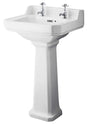 Hudson Reed Richmond white square ceramic basin with comfort height full pedestal and dual tap holes