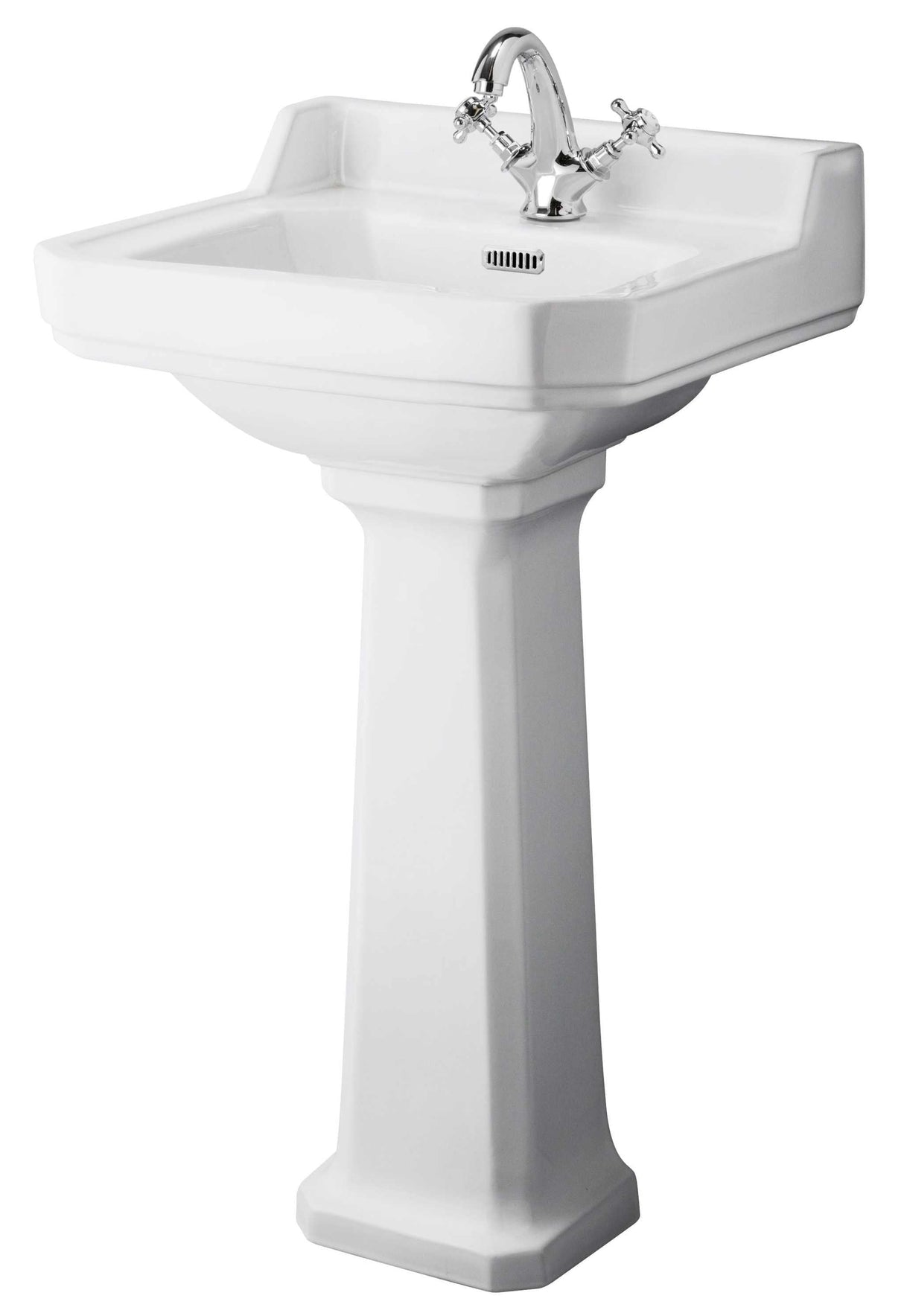 Hudson Reed Richmond white 500mm wide square basin with comfort height full pedestal and single tap hole