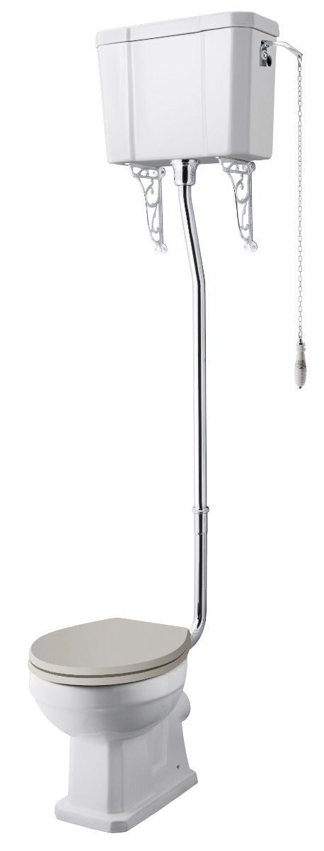 Launde Abbey Richmond Comfort Height High Level WC and Flush Pipe - White - TAP 'N' SHOWER