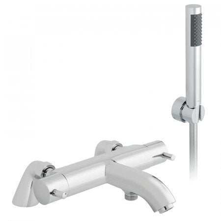 Vado Celsius Pillar chrome thermostatic 2 hole bath shower mixer with hand shower kit