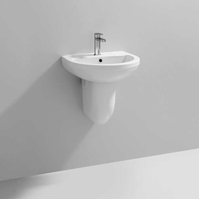Nuie Harmony White Contemporary 500mm 1 Tap Hole Basin & Semi Pedestal
