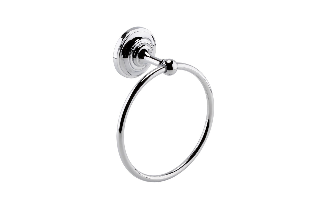 Launde Abbey Victrion Classic Rounded Towel Ring - Brushed Chrome - TAP 'N' SHOWER