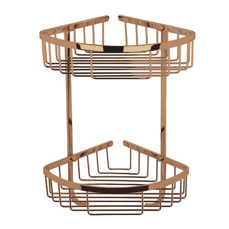 Launde Abbey Victrion Double Corner Shower Basket - Brushed gold - TAP 'N' SHOWER