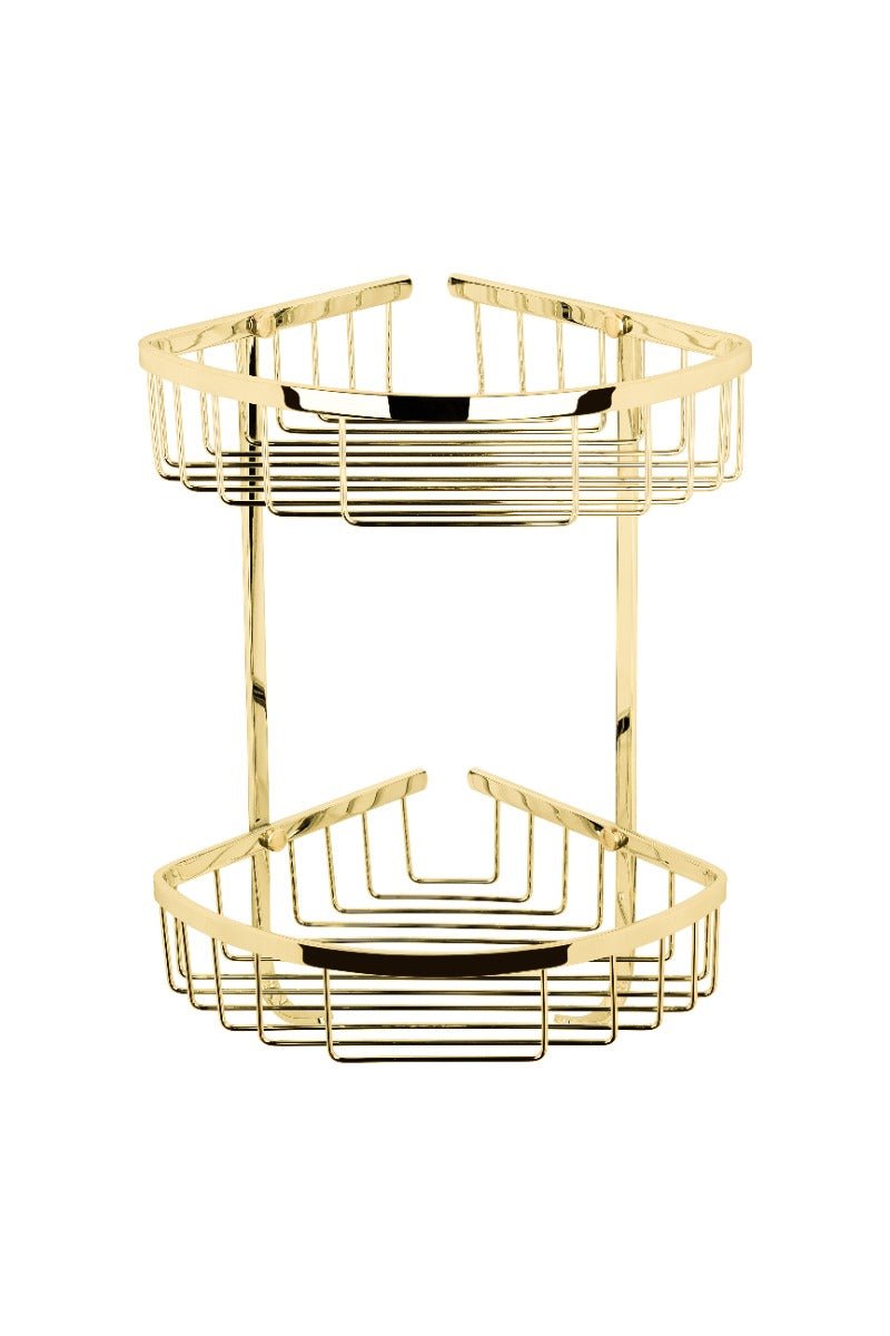 Launde Abbey Victrion Double Corner Shower Basket - Gold - TAP 'N' SHOWER