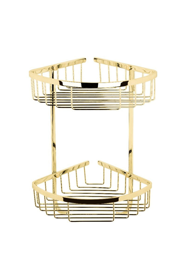 Launde Abbey Victrion Double Corner Shower Basket - Gold - TAP 'N' SHOWER
