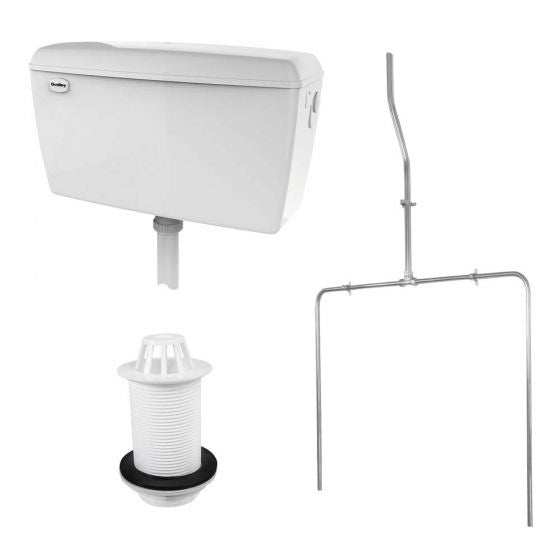 RAK Concealed Urinal Auto Cistern 9.0L with sparge pipe set, back inlet spreader, and urinal waste fitting for two urinals