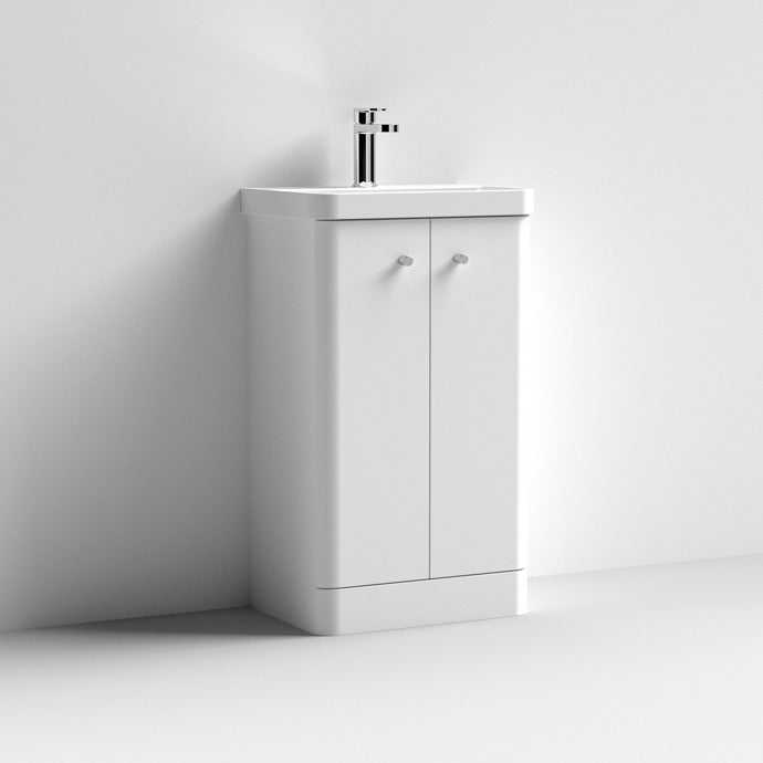 Nuie Core 2-Door Floor Standing Vanity Unit with Thin Edge Basin 500mm Wide - Gloss White - COR104