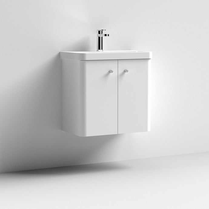Nuie Core 2 - Door Wall Hung Vanity Unit with Thin Edge Basin 600mm Wide - Gloss White - COR105 - TAP 'N' SHOWER
