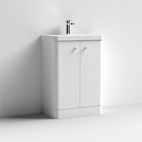 Nuie Core  2-Door Floor Standing Vanity Unit with Thin Edge Basin 600mm Wide - Gloss White - COR106