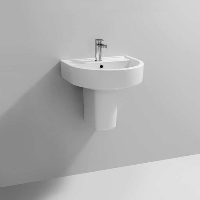 Nuie Provost Basin and 520mm Wide Semi Pedestal - 1 Tap Hole - CPV004 - TAP 'N' SHOWER