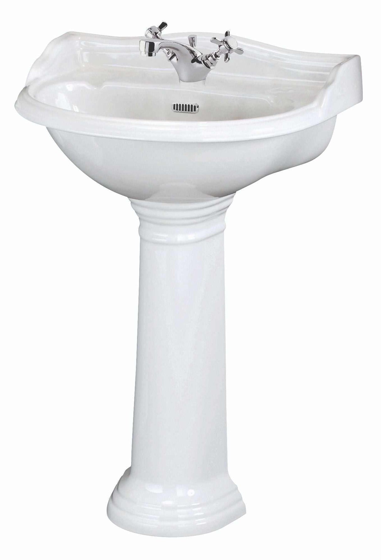 White Hudson Reed Chancery curved basin with full pedestal and single tap hole, 500mm wide