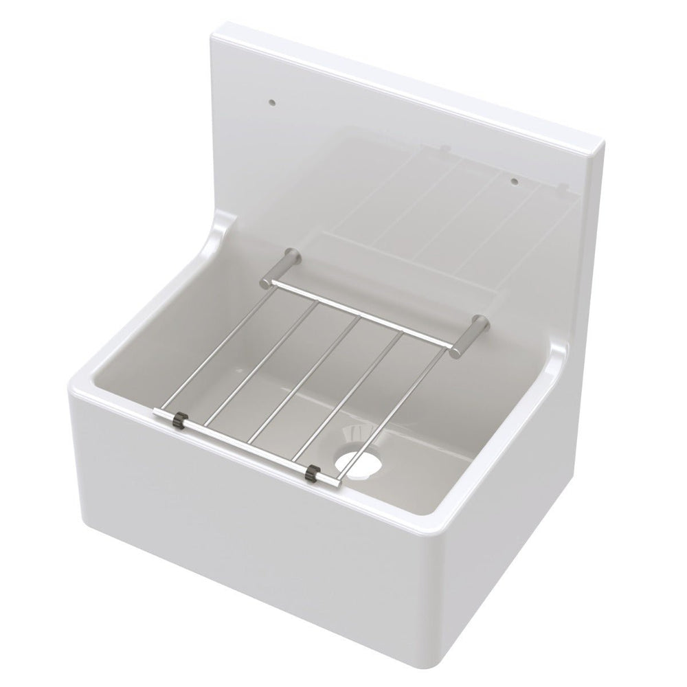 Launde Abbey Fireclay Sinks Fireclay Cleaner Sink with Grid 515mm x 535mm x 393mm - White - TAP 'N' SHOWER