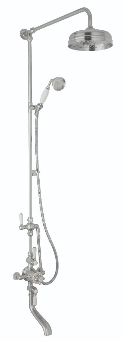 Launde Abbey Victrion Triple Exposed Thermostatic Valve Spout Bath Filler and 8" Head - Brushed chrome - TAP 'N' SHOWER