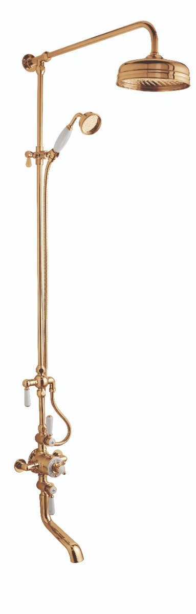 Launde Abbey Victrion Triple Exposed Thermostatic Valve Spout Bath Filler and 8" Head - Copper - TAP 'N' SHOWER