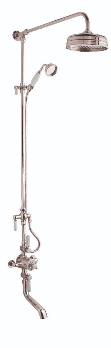 Launde Abbey Victrion Triple Exposed Thermostatic Valve Spout Bath Filler and 8" Head - Nickel - TAP 'N' SHOWER